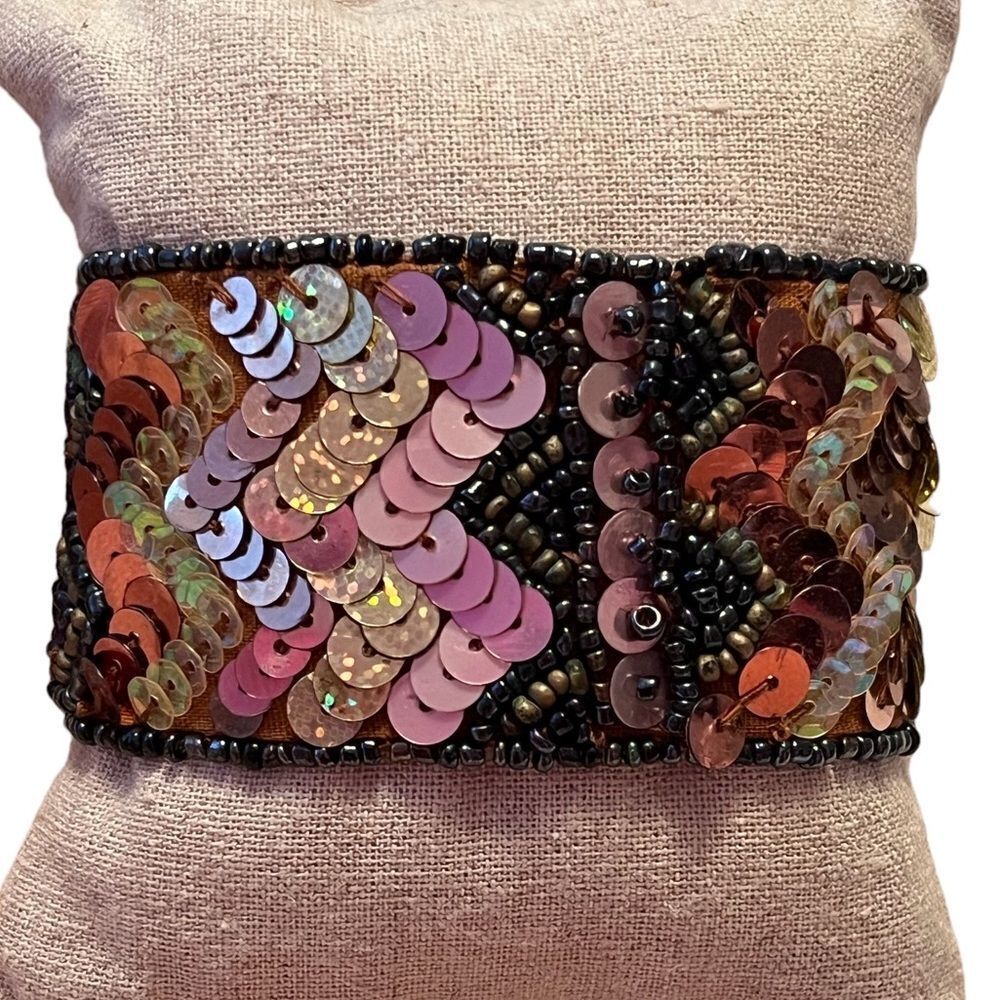 Bronze Black Sequin Beaded Bracelet